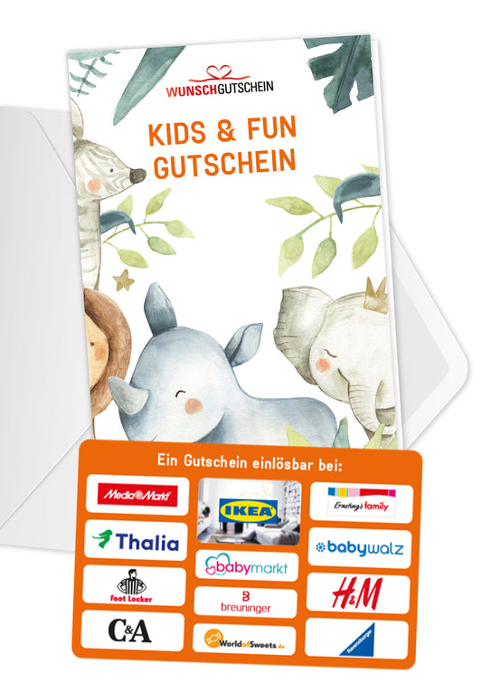 Kids & Fun Gutschein - Einlösbar für Spielwaren, Kindermode und mehr