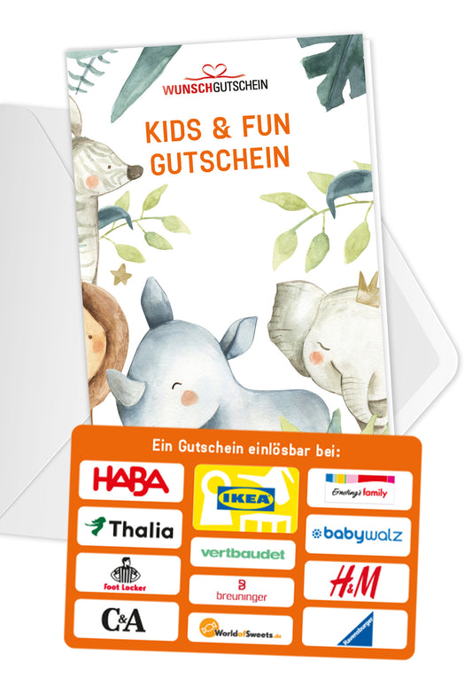 Kids & Fun Gutschein - Einlösbar für Spielwaren, Kindermode und mehr